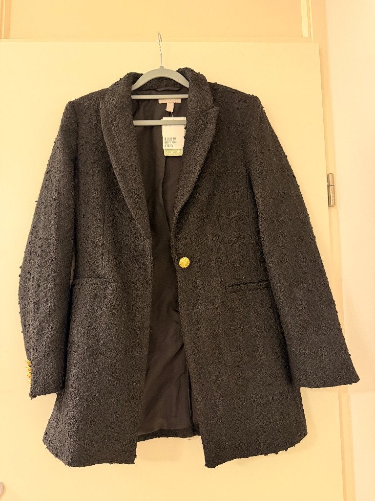 Chique zwarte tweed blazer, Ophalen of Verzenden, Nieuw, Maat 34 (XS) of kleiner, Zwart