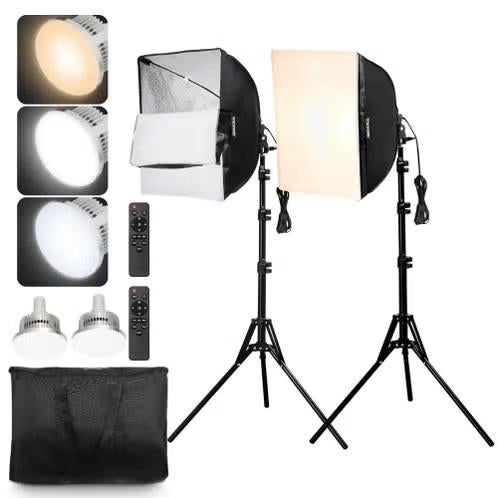 Softbox verlichting set (2x) - verstelbaar 3000-6500K, Ophalen of Verzenden, Zo goed als nieuw, Lamp of Flitsset