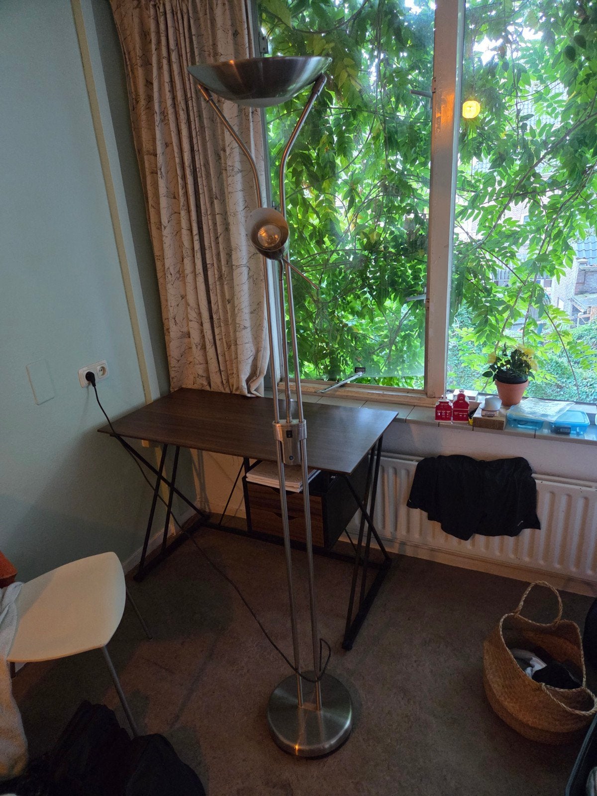 Stalen vloerlamp met leeslamp - functioneel, Ophalen, Gebruikt, Overige fittingen, Metaal