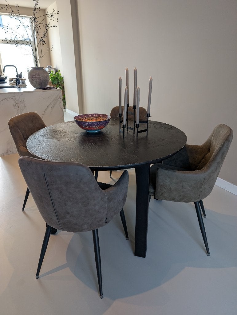 Zwarte ronde eettafel, Ophalen, Gebruikt, Modern, Vier personen