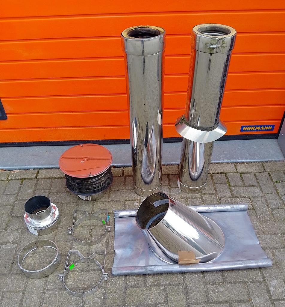 In nieuwstaat complete doorvoer 2 m dubbelwandig buis, Ophalen, Gebruikt, Hout, Houtkachel