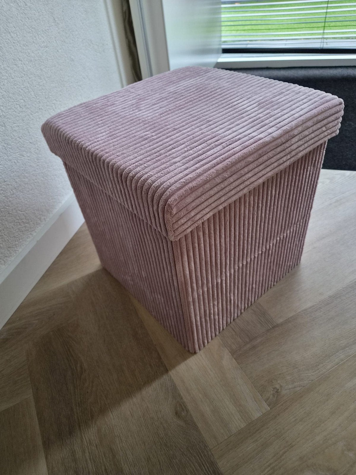 Roze velvet rib opbergpoef voor meisjeskamer, Ophalen, Zo goed als nieuw, Roze, Textiel