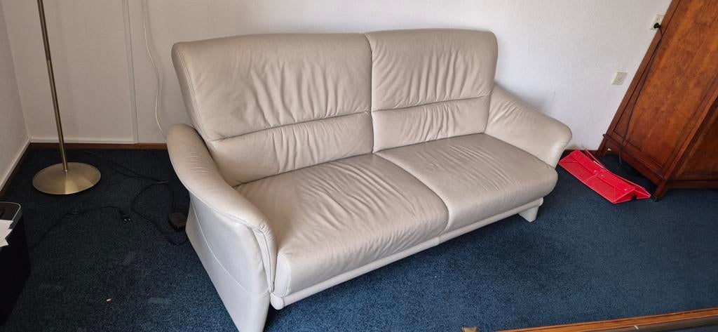 Creme lederen bankstel, 150 tot 200 cm, Tweepersoons, Ophalen of Verzenden, Leer