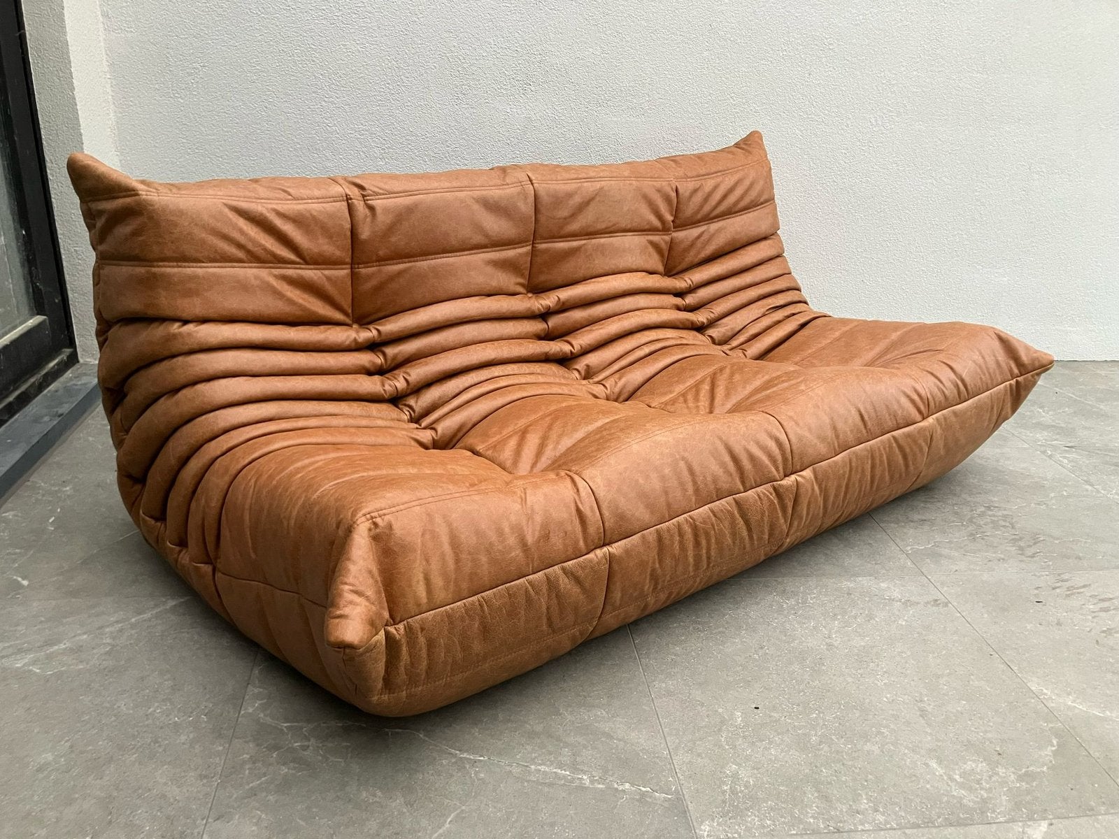 Vintage Cognac lederen 3zit Nog als nieuw!, Ophalen of Verzenden, Cassina sede b&b italia togo mah jong ligne roset knoll vitra