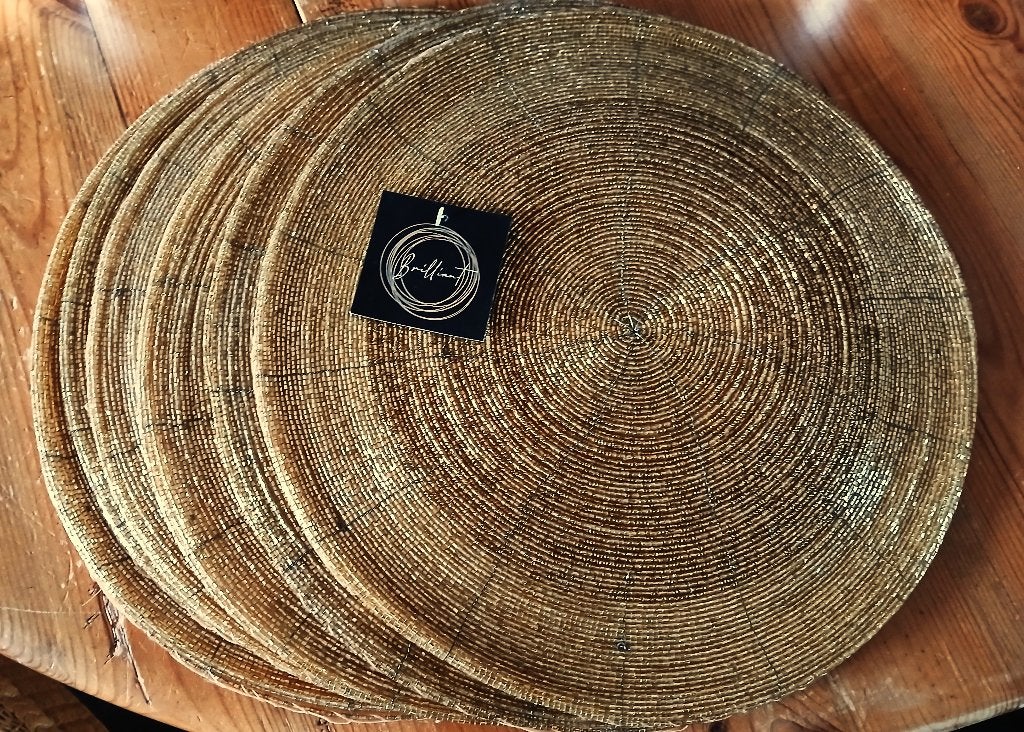 Zes placemats India goud rond van kraaltjes 33 cm NIEUW, Ophalen of Verzenden