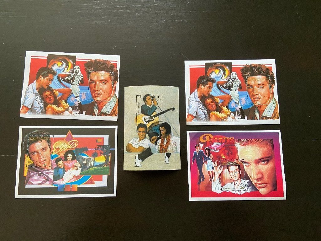 Elvis Presley, vijf bijzondere postzegelvelletjes van Elvis, Verzamelen, Muziek, Artiesten en Beroemdheden, Ophalen of Verzenden
