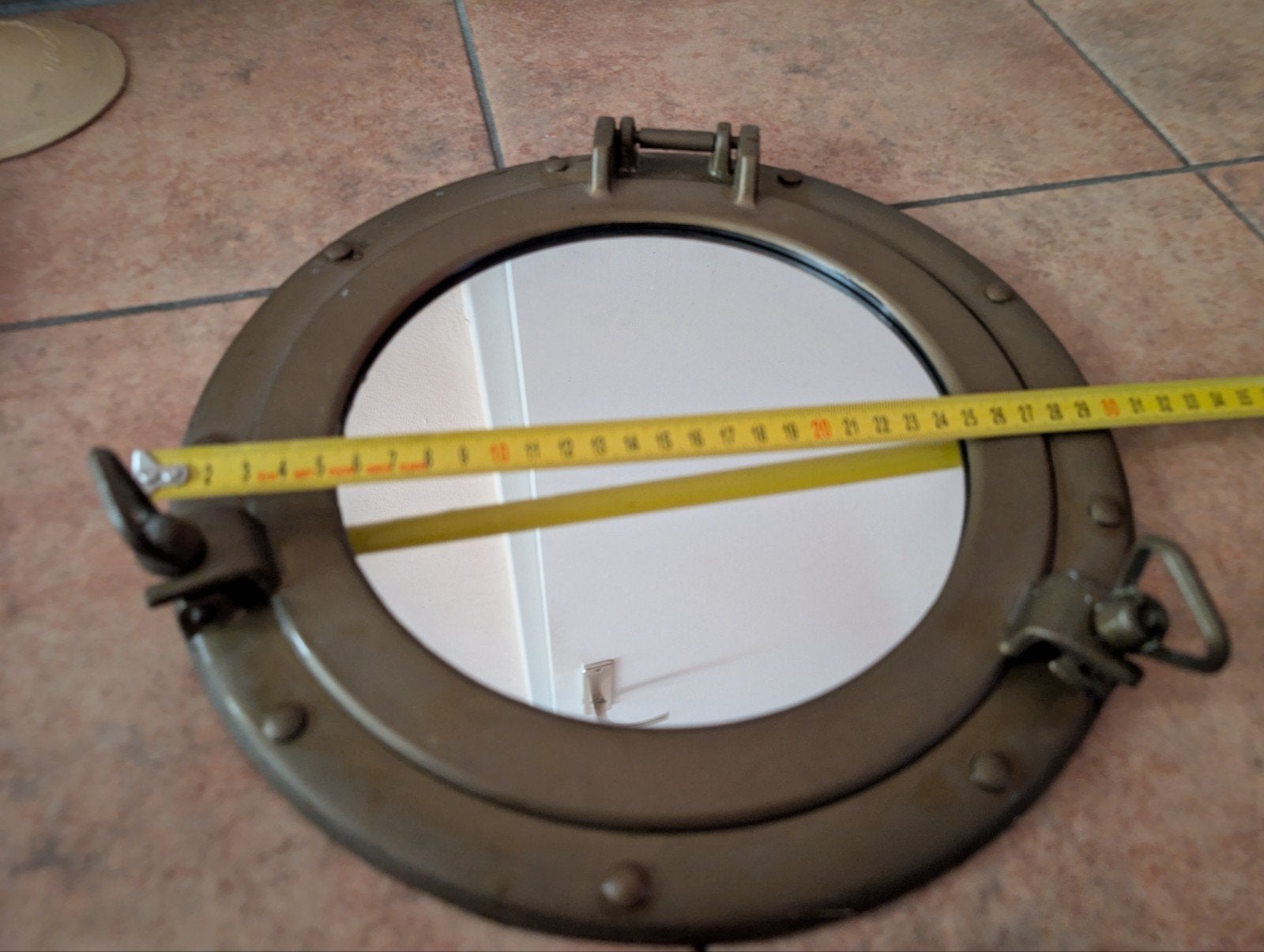 Patrijspoort met spiegel, Huis en Inrichting, Woonaccessoires | Spiegels, Ophalen of Verzenden, Rond, Minder dan 50 cm, Minder dan 100 cm