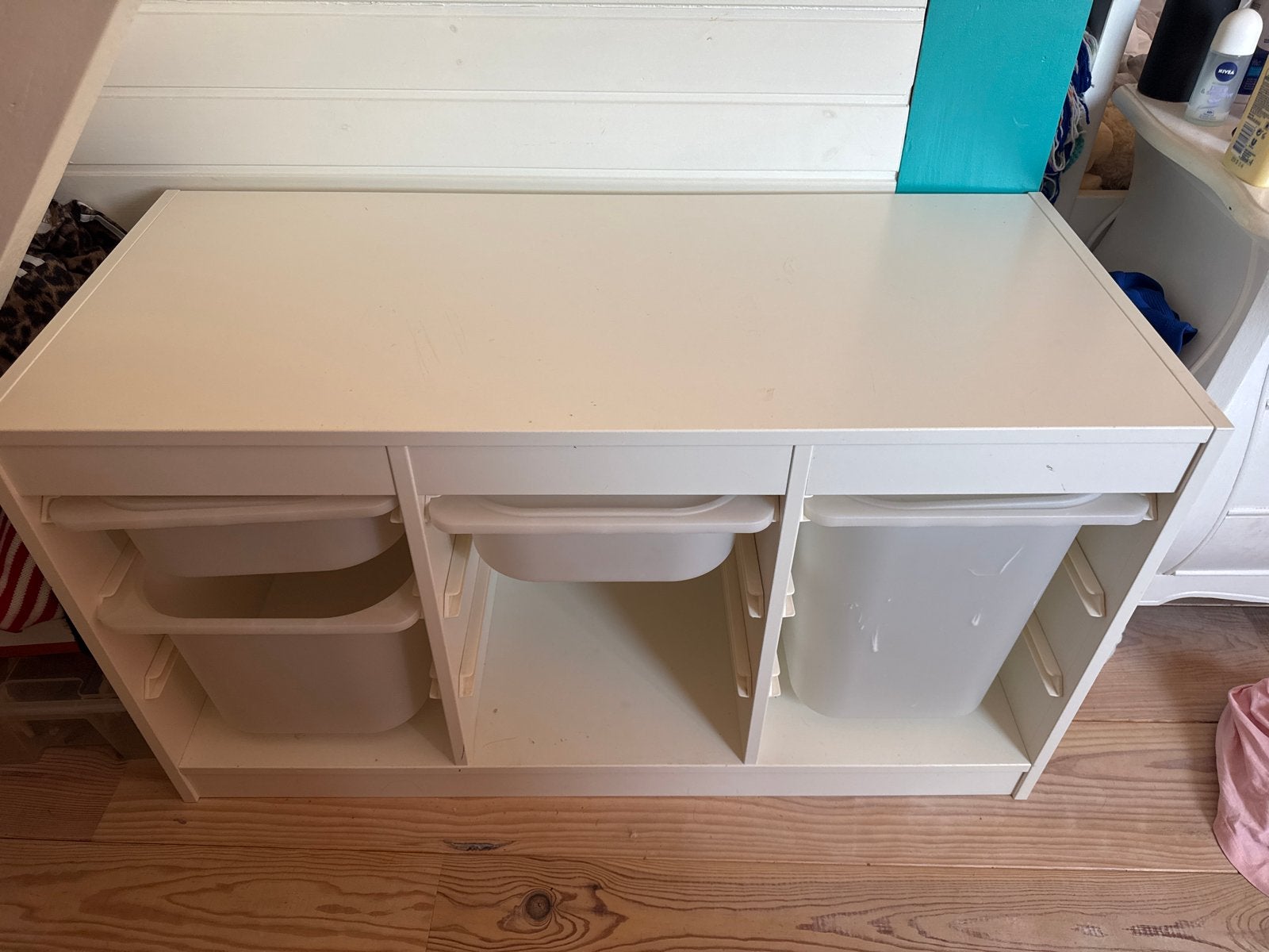 IKEA kast met 4 bakken en 3 deksels, Ophalen, Gebruikt
