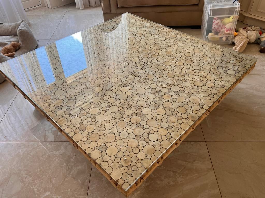 Rofra salontafel 130x130 met glasplaat, Gebruikt, 50 tot 100 cm, 100 tot 150 cm, 50 tot 75 cm