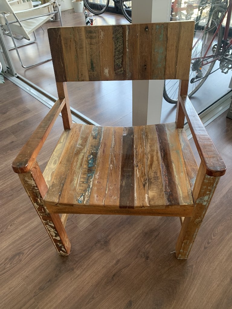 4x sloophouten eetkamerstoelen met armleuning - shabby chic, Huis en Inrichting, Ophalen, Overige kleuren, Zo goed als nieuw, Vier