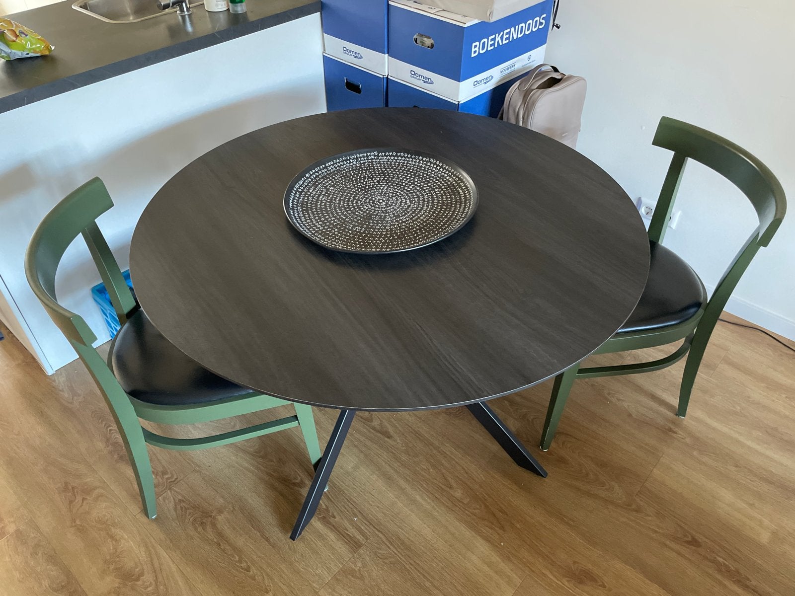 Moderne ronde eettafel, Huis en Inrichting, Tafels | Eettafels, Ophalen, Gebruikt, 100 tot 150 cm, Rond