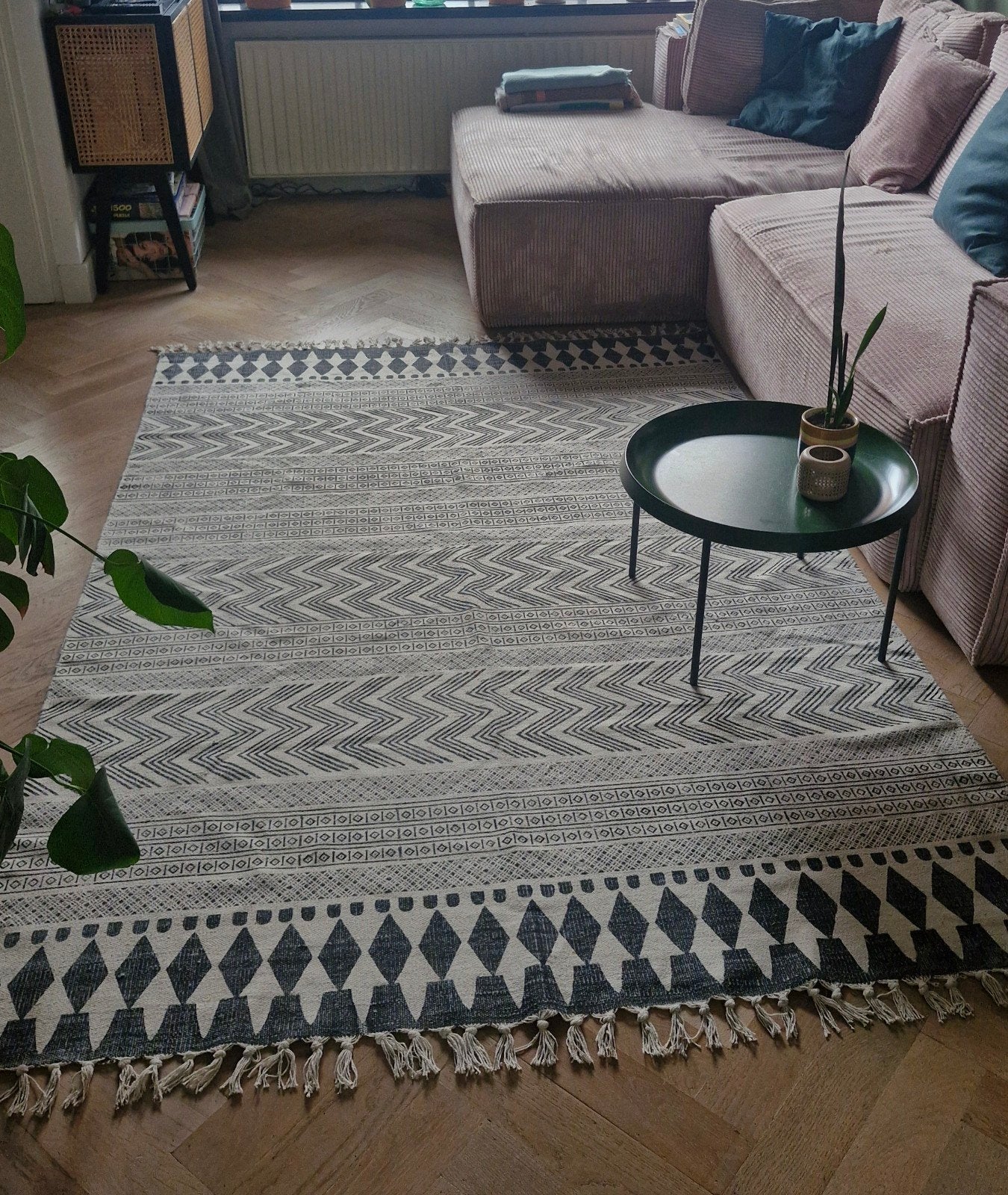 House Doctor vloerkleed print zwart/wit - 160 x 230 cm, Ophalen, Bohemian, Modern, Scandinavisch, 150 tot 200 cm, 200 cm of meer