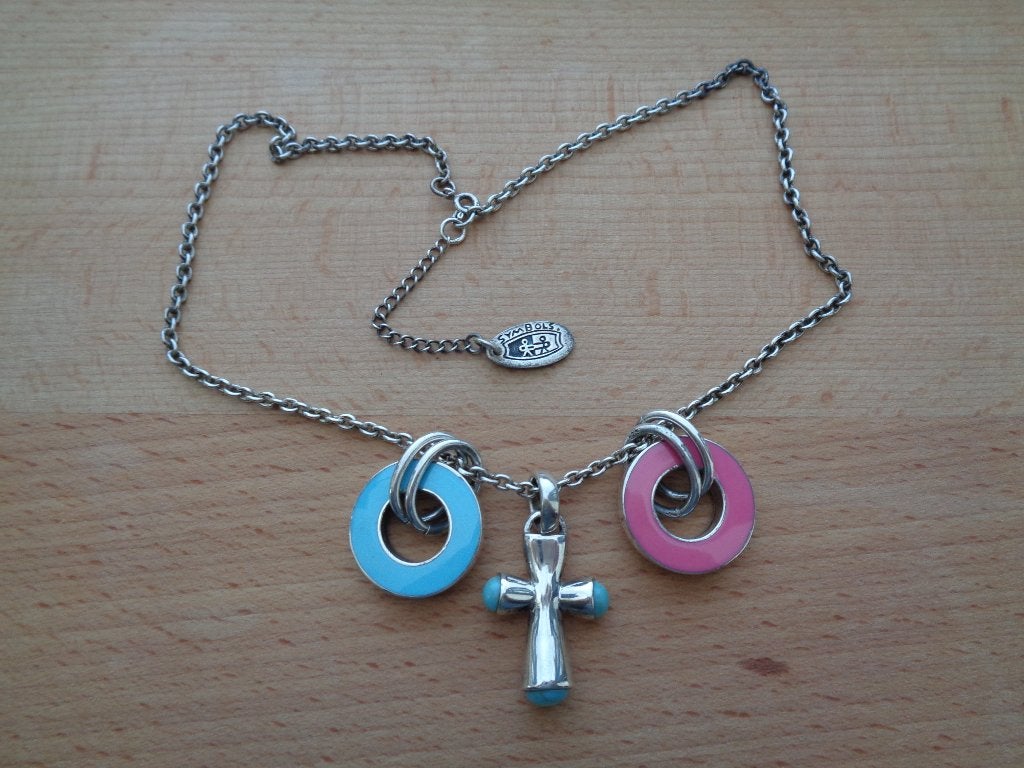 zilveren vintage ketting modernist SYMBOLS [560], Verzenden, Zilver, Ketting, Met edelsteen