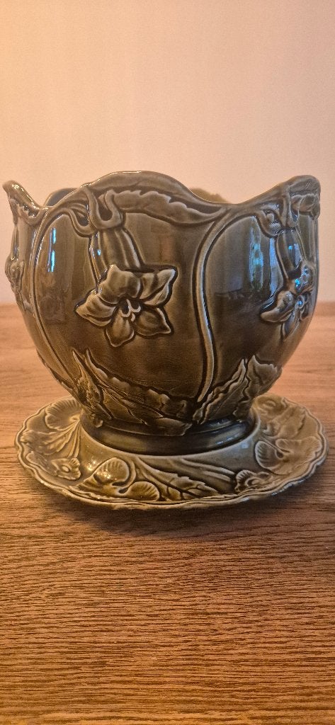 Antieke Wessel Bonn Jugendstil bloempot met schotel ca. 1900, Ophalen