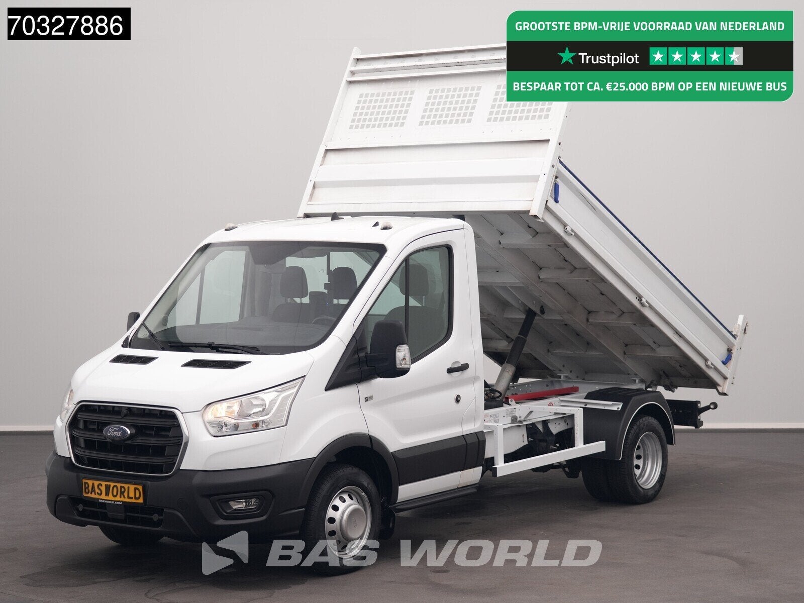 Ford Transit 130pk Kipper Dubbellucht Trekhaak Airco Cruise, Stof, 4 cilinders, Wit, Bedrijf