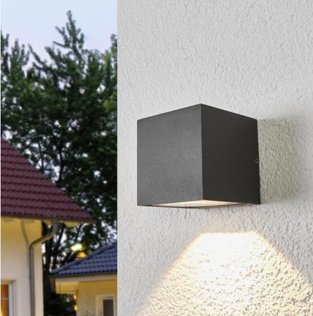 Lucande LED Buitenlamp Kubus Zwart IP54 - 5W, 3000K, Ophalen of Verzenden, Nieuw