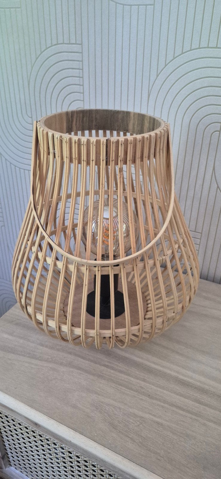 Bamboe tafellamp, Ophalen of Verzenden, Zo goed als nieuw, Natuurlijk materiaal, Bohemian