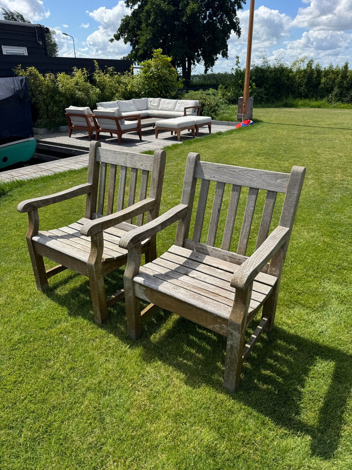 Lotus tuinstoelen / parkstoelen van Van Gelfort, hardhout, Ophalen, Gebruikt, Hout