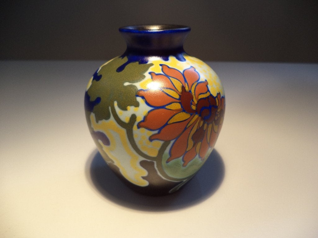 Antieke Regina Gouda Plateel Vaas Decor 'Chryso' - Model 261, Ophalen of Verzenden