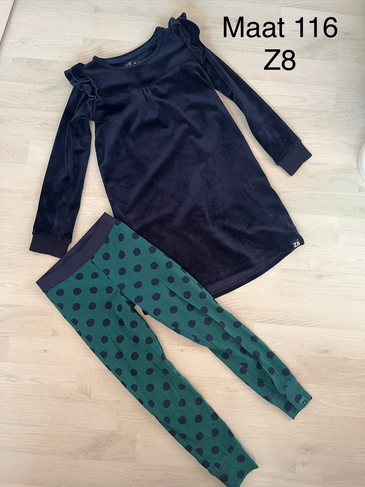 Donkerblauwe (zachte) jurk met bijpassende legging, maat 116, Ophalen of Verzenden, Zo goed als nieuw, Meisje, Jurk of Rok