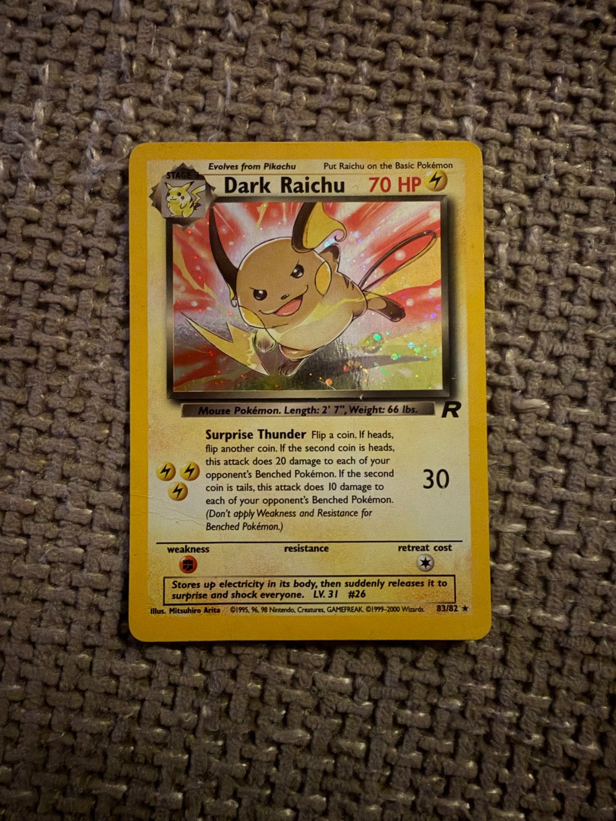 Dark Raichu 83/82 (Team Rocket Set), Ophalen of Verzenden, Gebruikt, Losse kaart