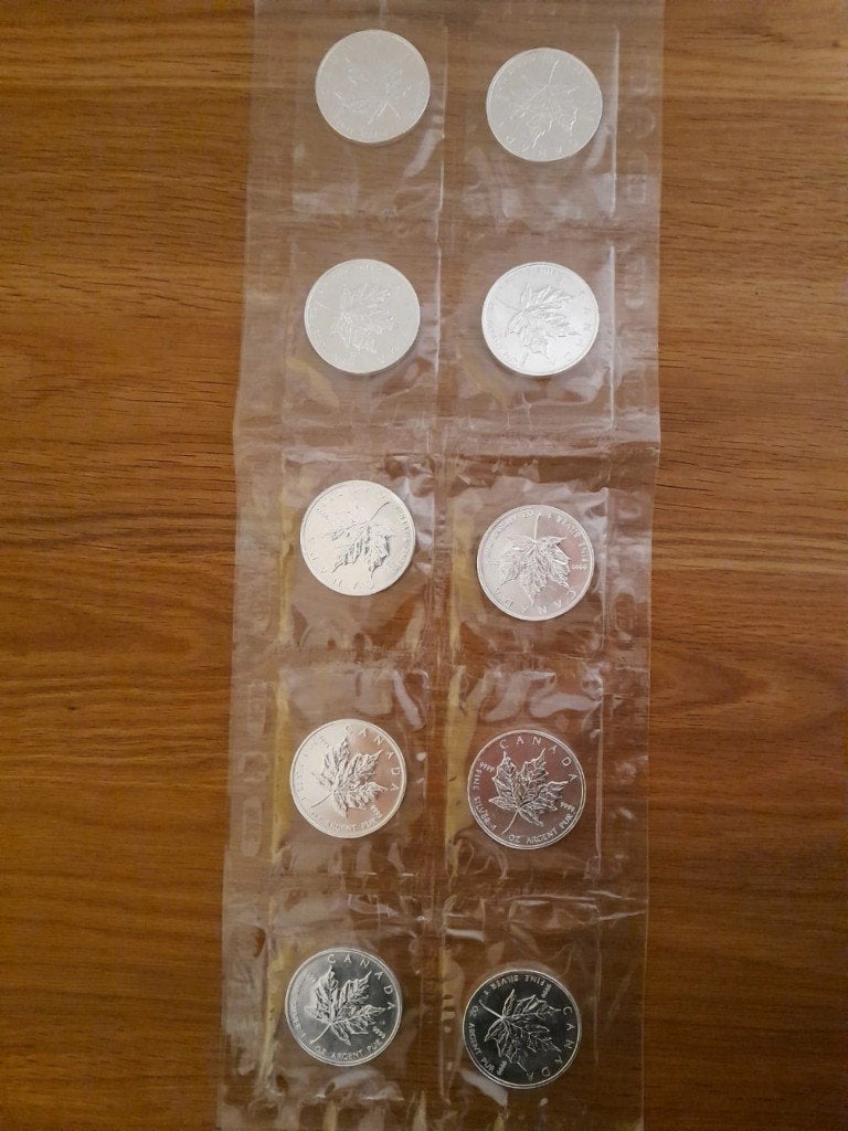Zilveren Munten 2006 10 x 1 oz Maple Leaf In Beschermfolie, Ophalen of Verzenden, Zilver