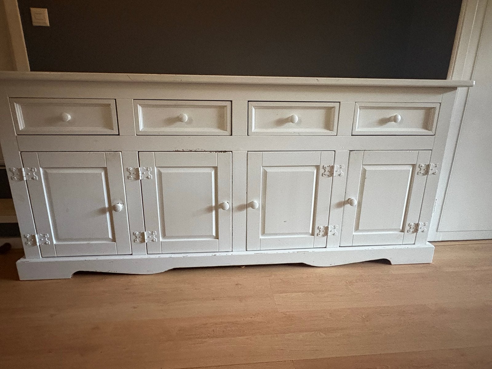 Witte houten dressoir met lades en deuren, Ophalen, Gebruikt, 150 tot 200 cm, Met lade(s)