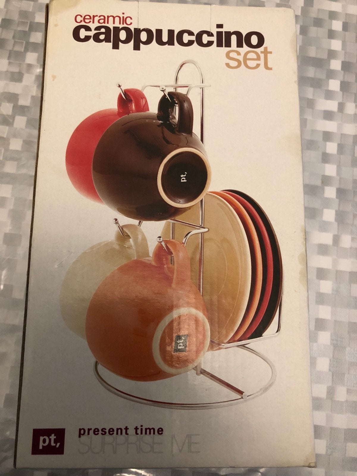 Cappuccino kopjes set met standaard - Zo goed als nieuw, Keramiek, Ophalen of Verzenden, Zo goed als nieuw, Effen