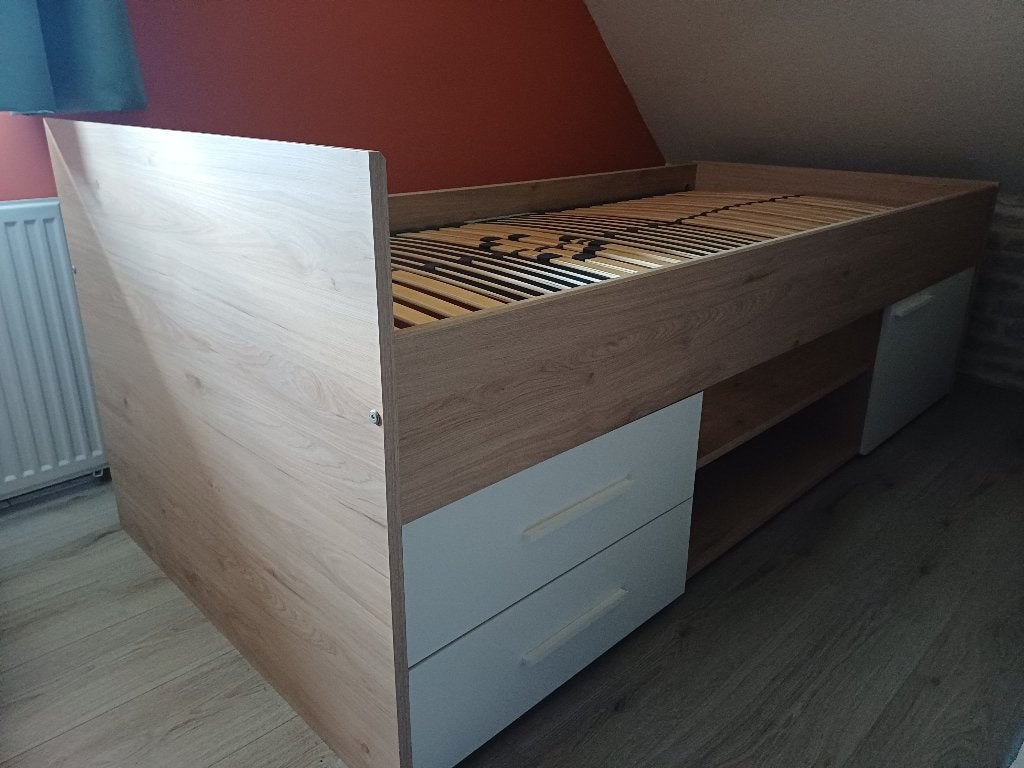 verhoogd bed met lades  90x200, Ophalen, Gebruikt, 90 cm, Eenpersoons