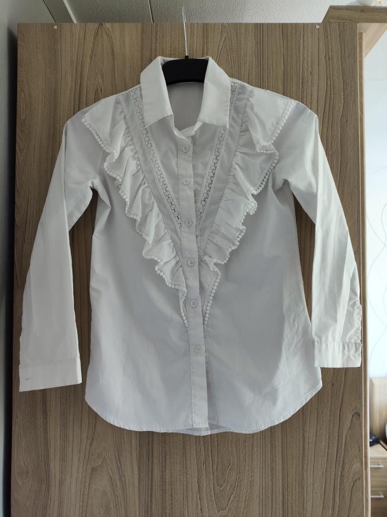 Witte blouse met ruches en kant - Kids Star maat 12, Kinderen en Baby's, Meisje, Overhemd of Blouse, Kids Star, Ophalen of Verzenden