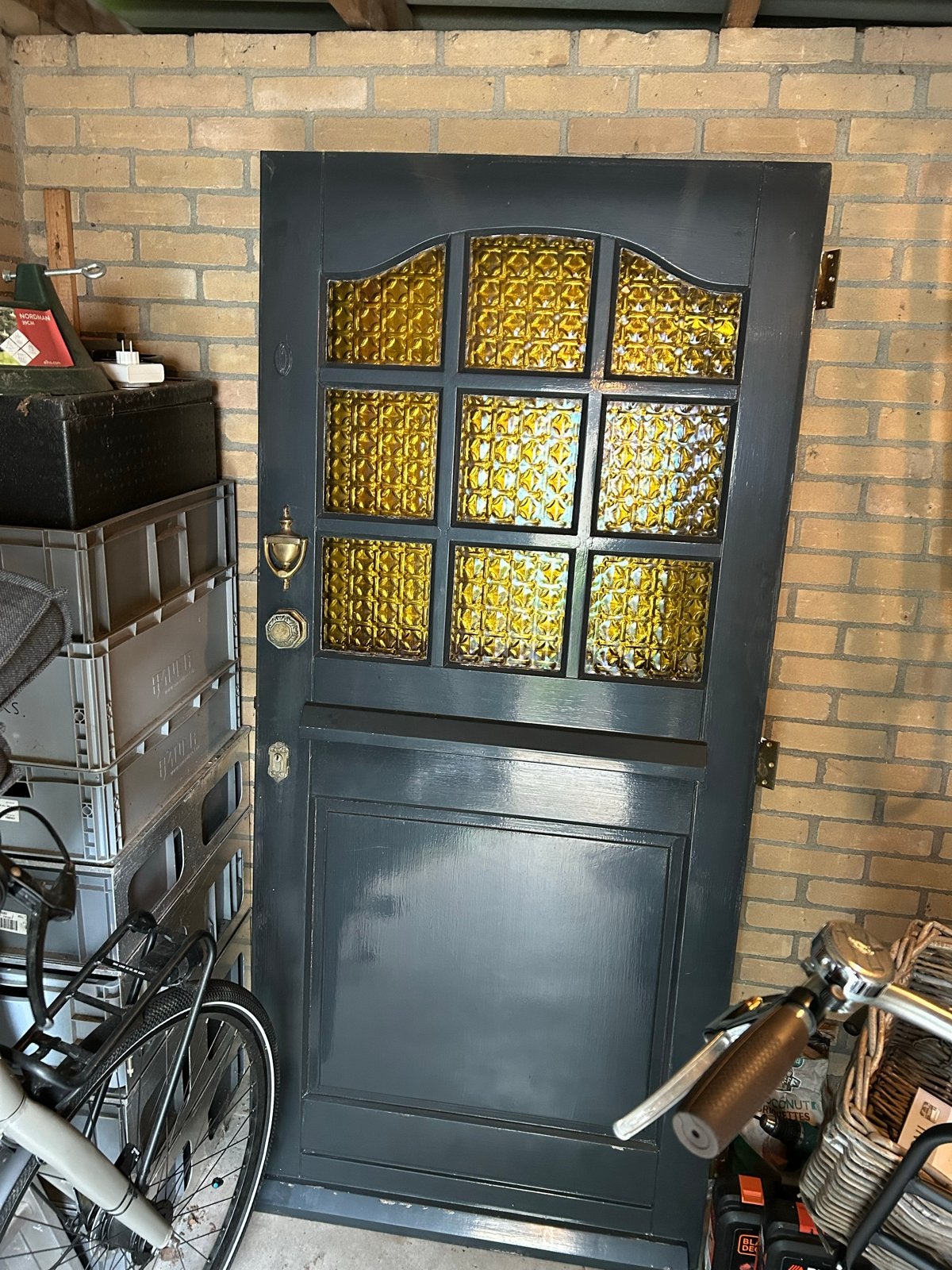 Antieke Buitendeur met Geel Glas, Ophalen, Gebruikt, 80 tot 100 cm, Buitendeur