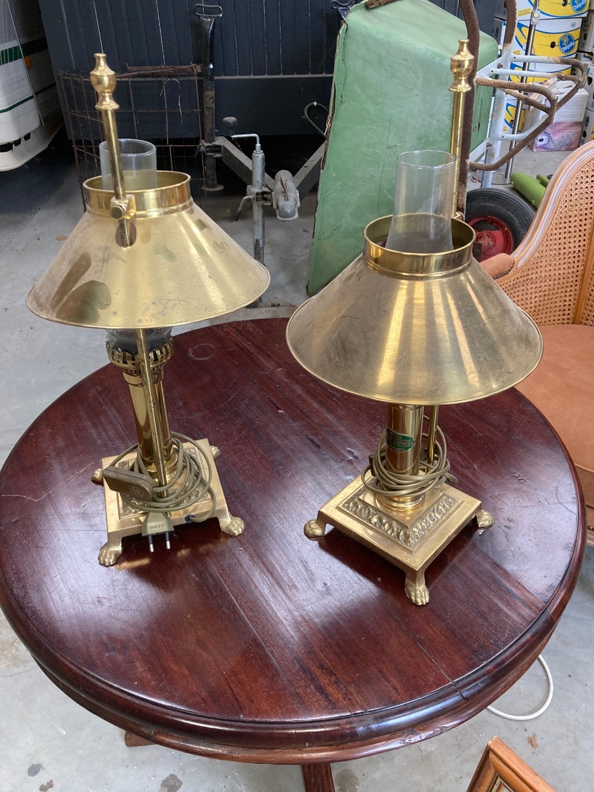 Set van 2 vintage messing tafellampen, Ophalen