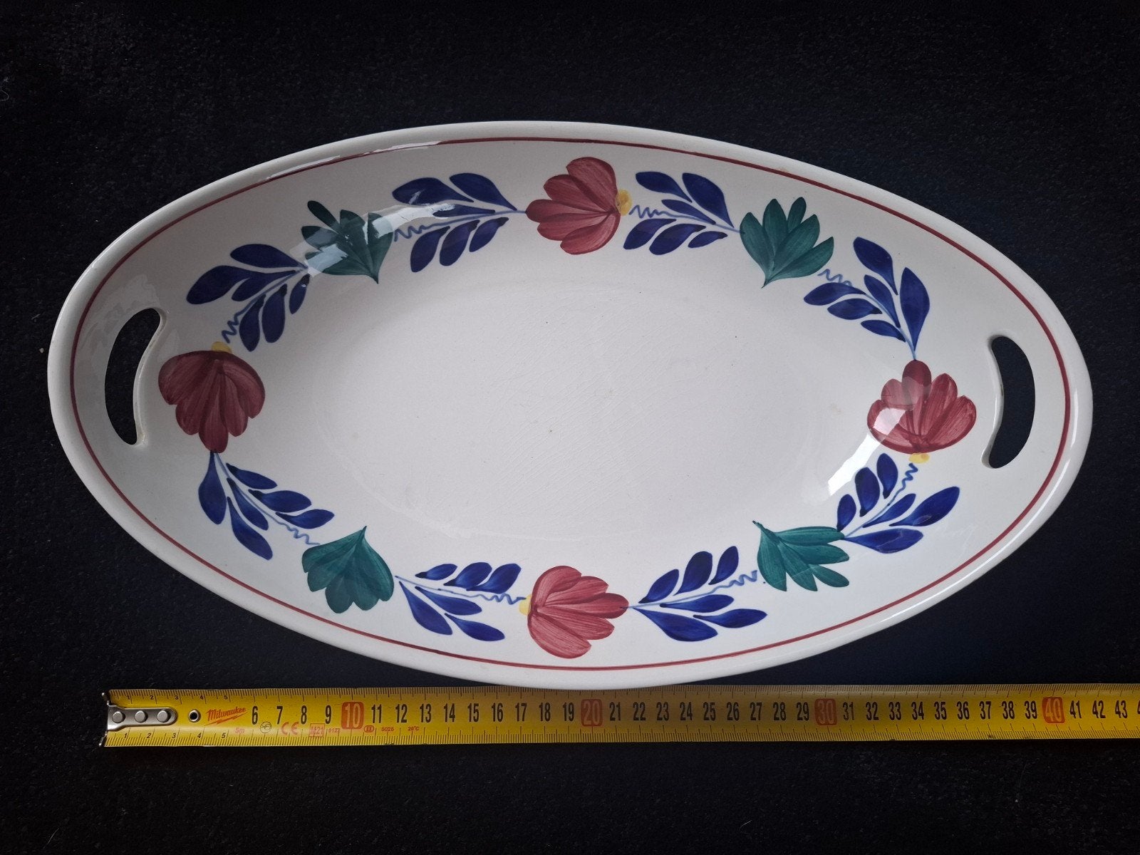 Vintage Boerenbont Ovale Schaal met Handvatten - 36 cm, Ophalen of Verzenden