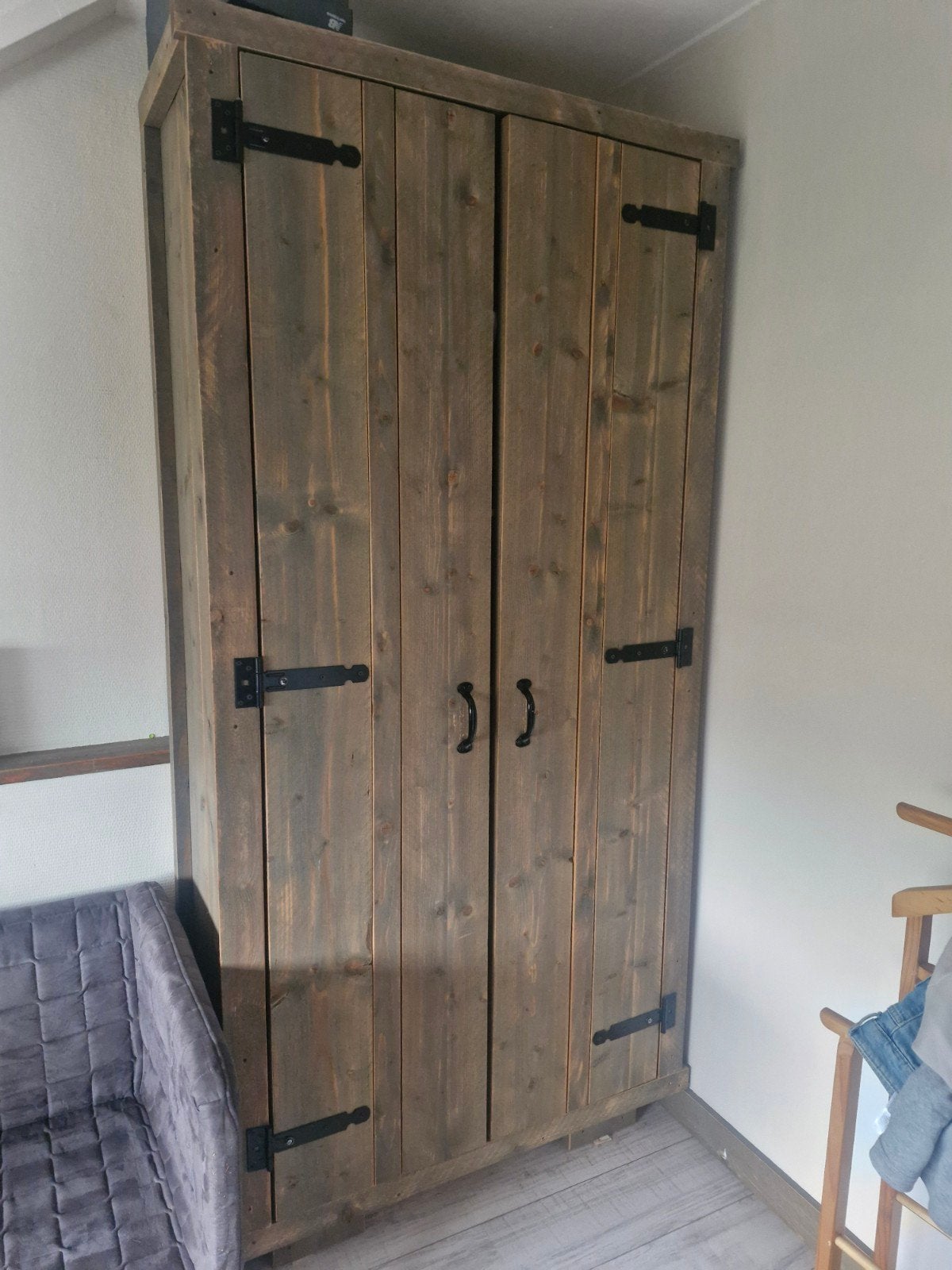 steigerhouten kast met bijpassend bed, Huis en Inrichting, Ophalen, Met deur(en), 100 tot 150 cm, 200 cm of meer