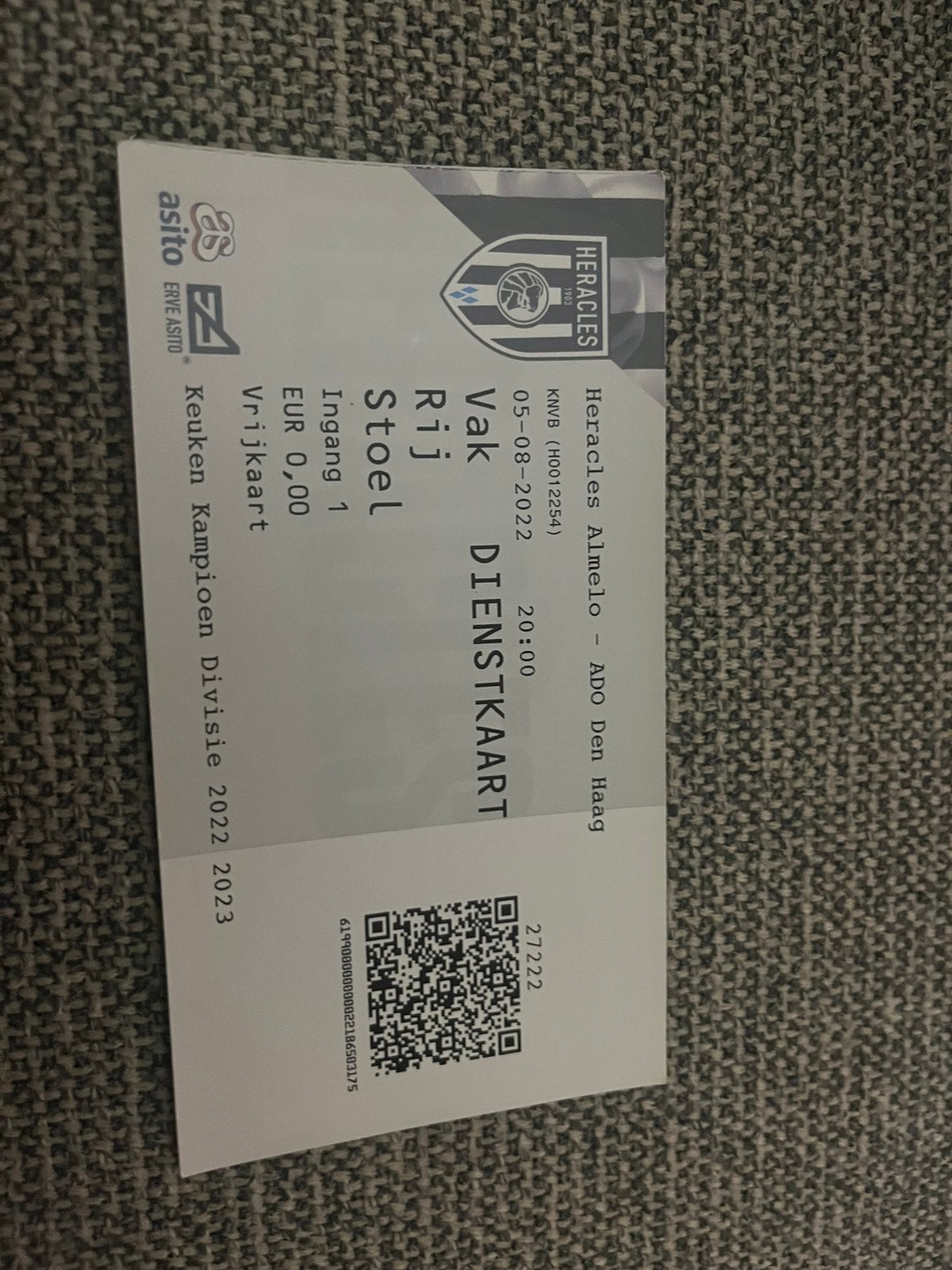DIENSTKAART HERACLES-ADO DEN HAAG 22-23, Ophalen of Verzenden, Zo goed als nieuw, Overige binnenlandse clubs, Overige typen