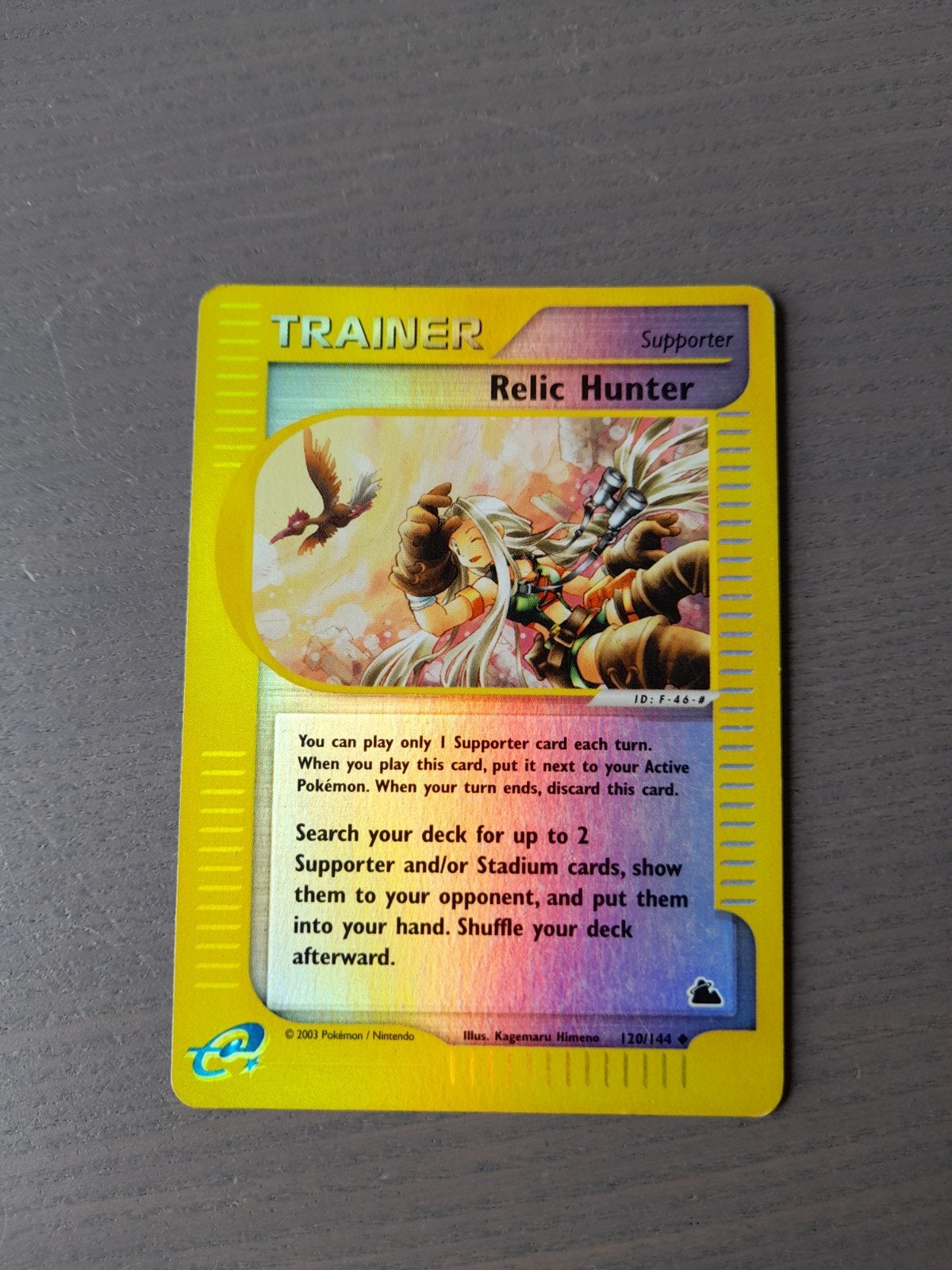 Skyridge 120/144 relic hunter reverse, Ophalen of Verzenden, Gebruikt, Losse kaart, Foil
