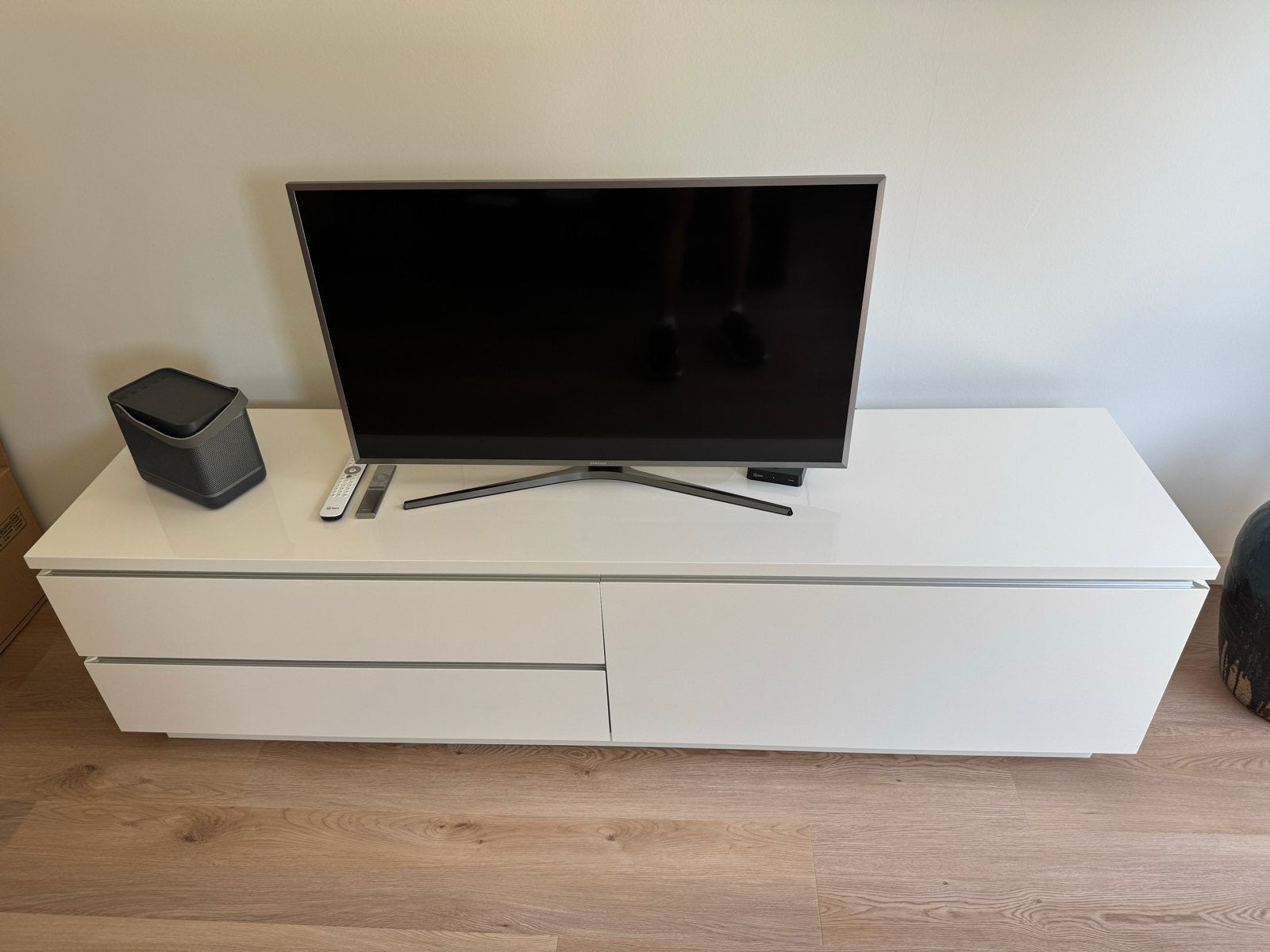 Interlübke Cube lowboard hoogglans wit - 200x50x55 cm, Ophalen, 150 tot 200 cm, Zo goed als nieuw, Minder dan 100 cm