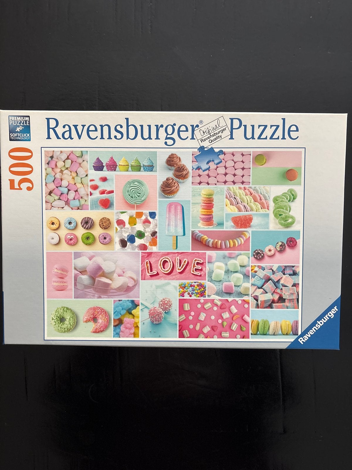 Ravensburger Puzzel 500 stukjes - Snoepjes en Liefde, Ophalen of Verzenden, Minder dan 500 stukjes, Zo goed als nieuw, Legpuzzel