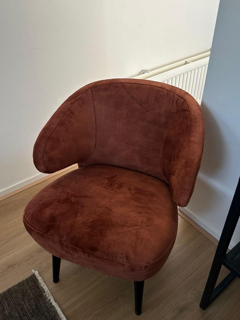 Comfortabele fauteuil in terracotta stof, Ophalen, Minder dan 75 cm, Zo goed als nieuw, 75 tot 100 cm