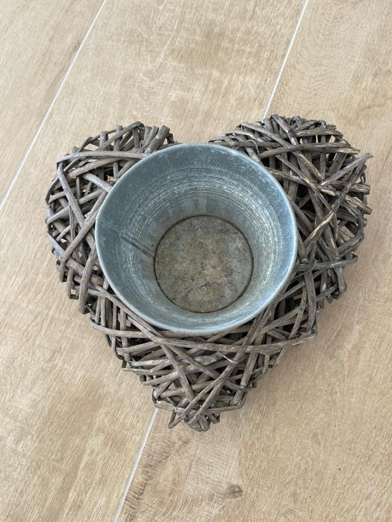 Rieten hartvormige plantenpot houder met pot, Overige materialen, Gebruikt, Minder dan 30 cm, Minder dan 60 cm