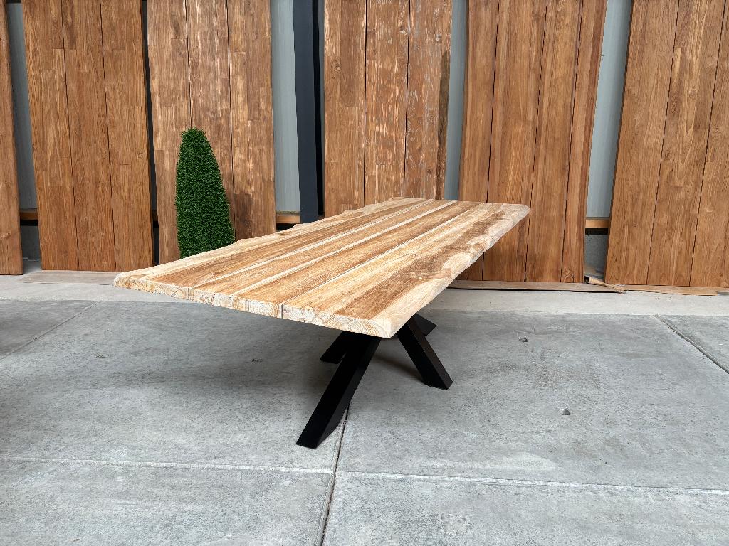 Tuintafel | Boomstam blank teak | 260cm | Spin - of U poot, Ophalen, Nieuw, Rechthoekig, Teakhout