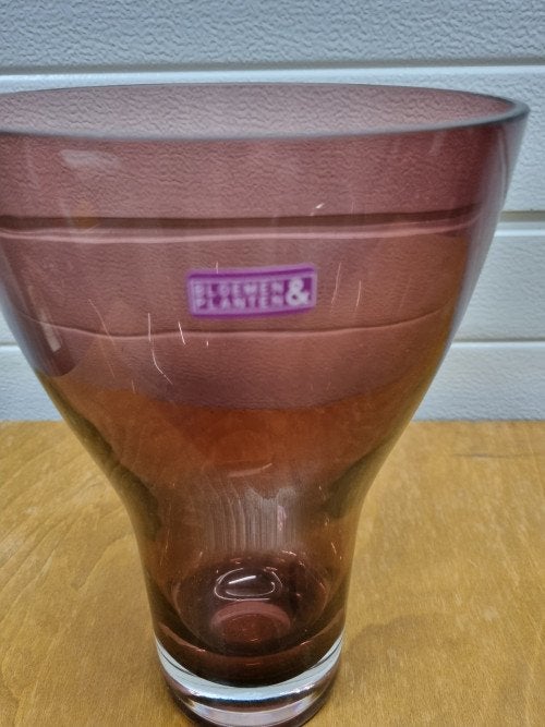 Vaas paars glas dikke voet, Ophalen of Verzenden