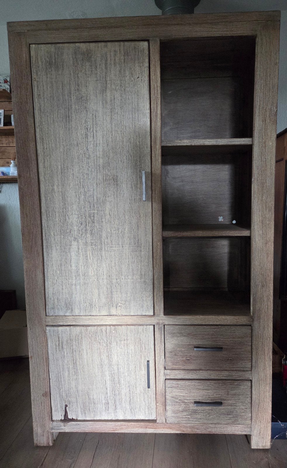 Massief white wash kast - 180x105x40 cm, Gebruikt, Ophalen of Verzenden, 150 tot 200 cm, 25 tot 50 cm