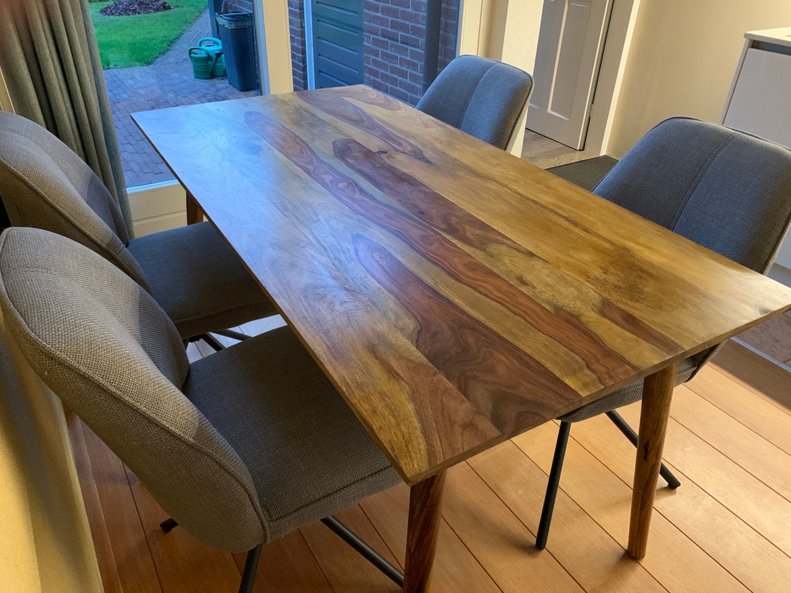 Eetkamertafel sheesham hout 160 cm, Ophalen, 200 cm of meer, 50 tot 100 cm, Zo goed als nieuw
