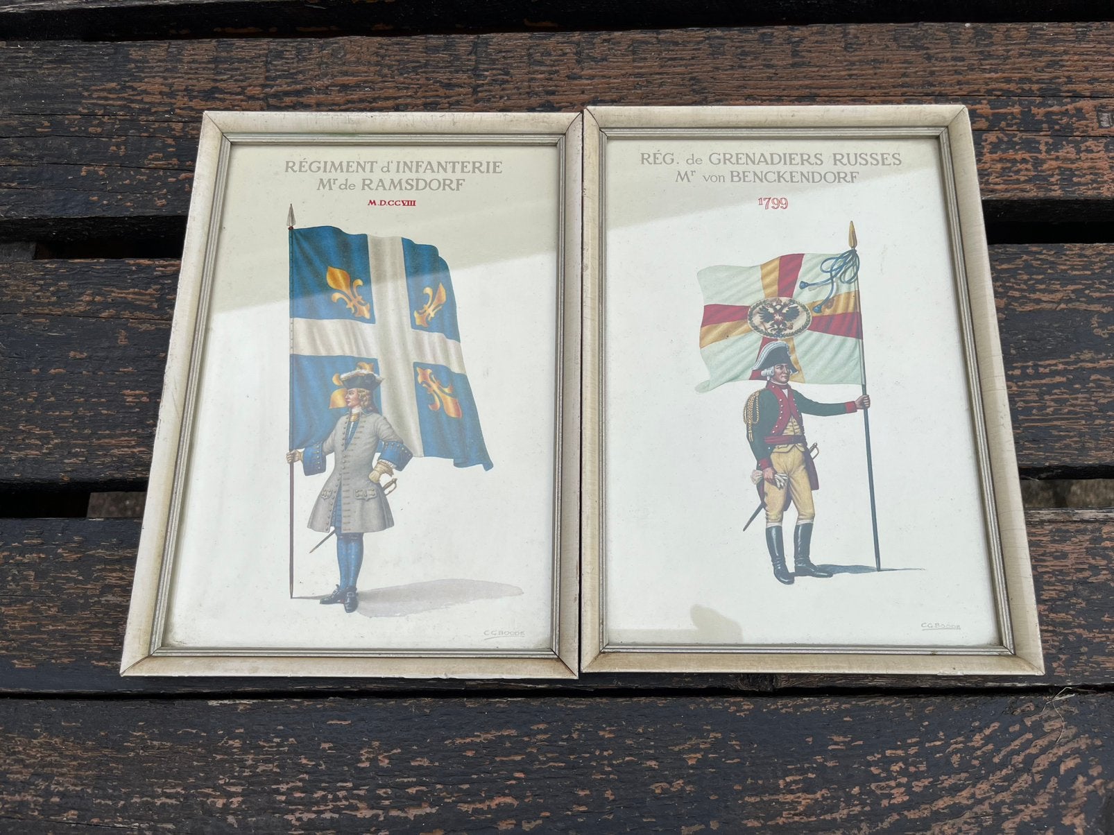 2 oude ingelijste prenten van militairen., Verzamelen, Foto's en Prenten, Ophalen of Verzenden, Voor 1940, Zo goed als nieuw, Overige onderwerpen