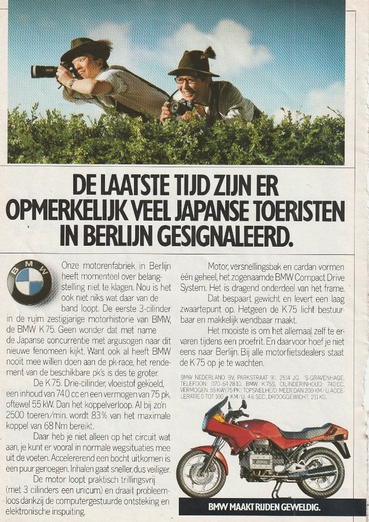 retro reclame 1990 BMW K75 motor in Berlijn, Verzamelen, Verzenden, Overige typen
