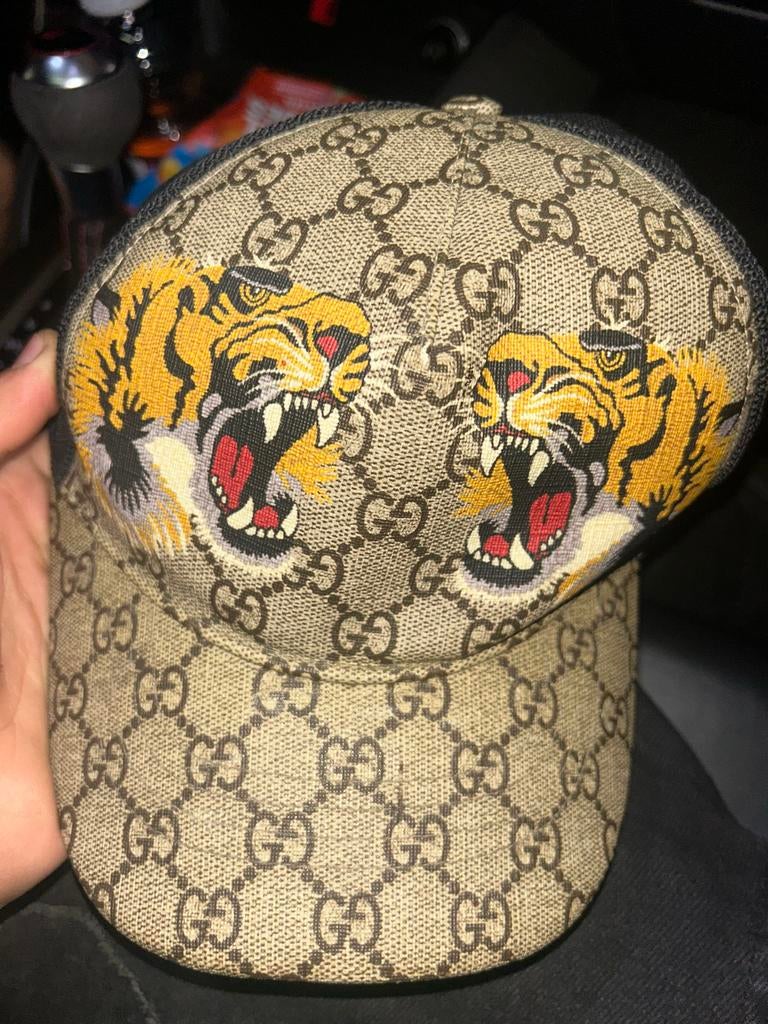 Gucci GG Supreme Pet met Tijgerprint - Maat L (59 cm), Ophalen of Verzenden, Gedragen, 58 cm (L, 7¼ inch) of meer, Pet