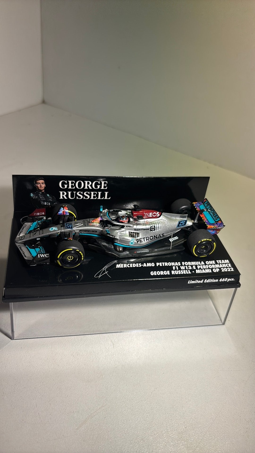 F1 mercedes w13 E G.Russel miami 2022 minichamps 1.43, Hobby en Vrije tijd, Auto, Ophalen of Verzenden, MiniChamps, A