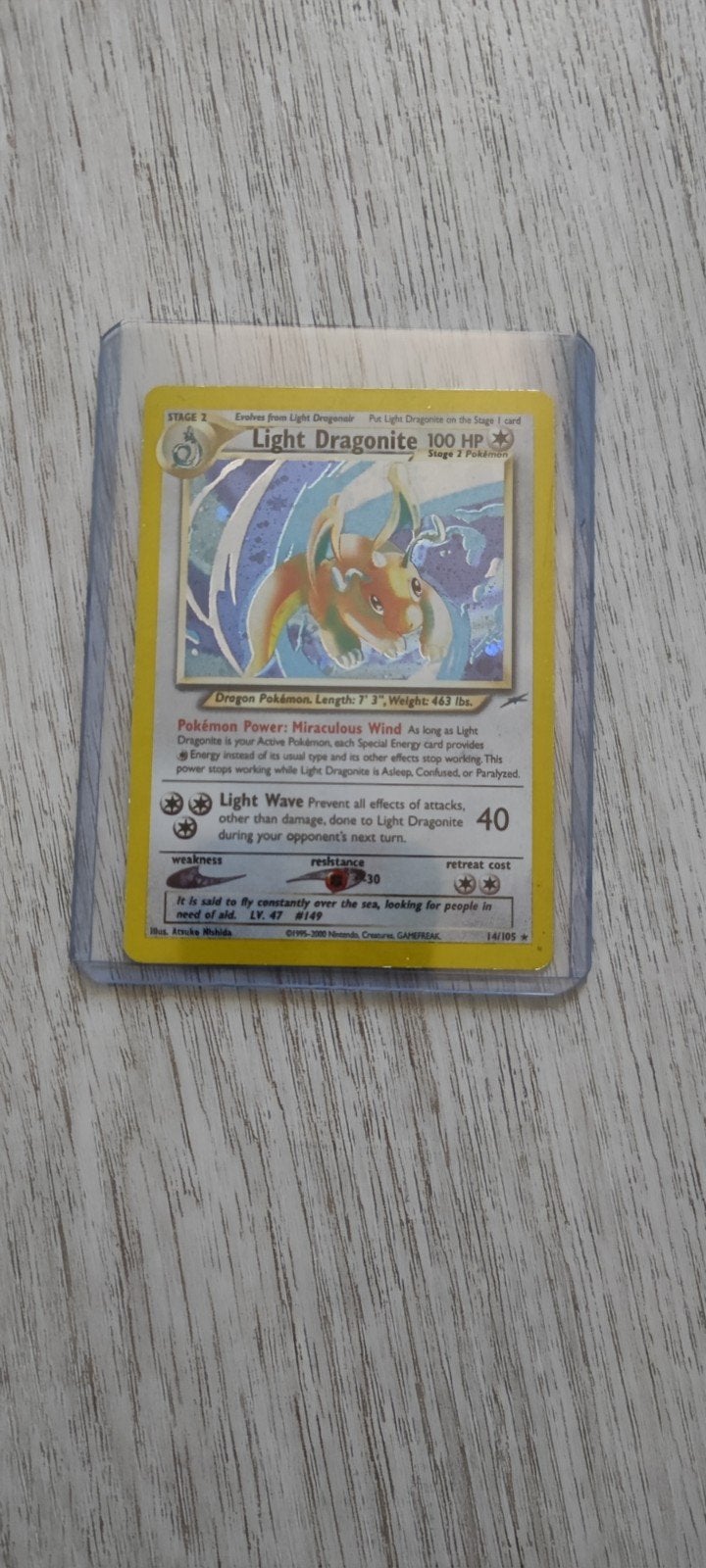 Light Dragonite Pokémon Kaart 14/105 Neo Destiny, Ophalen of Verzenden, Gebruikt, Losse kaart
