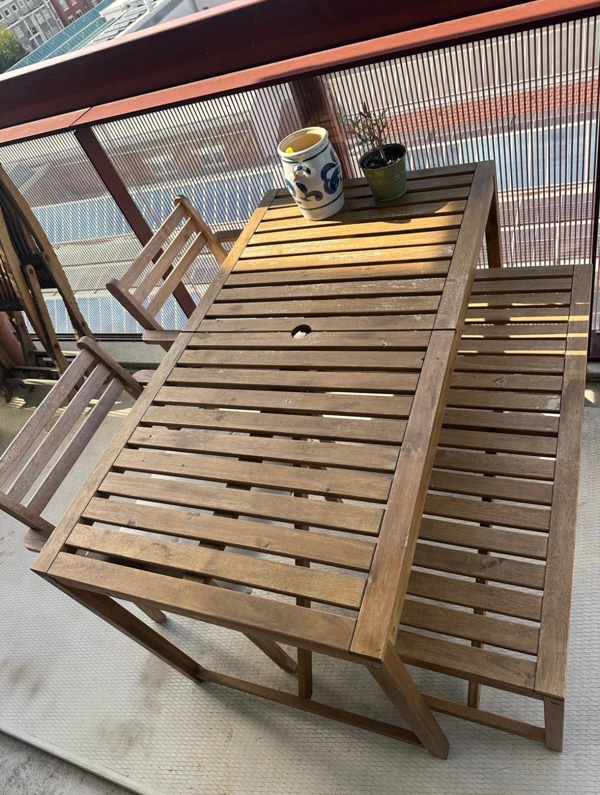 Houten tuinset met tafel, bank en stoelen, Ophalen, 4 zitplaatsen, Gebruikt, Hout